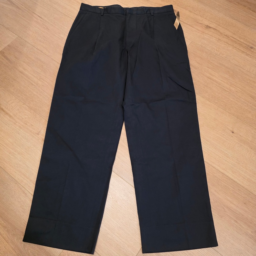 Donna Karan Signature Black Cotton Wide Leg Pleated Trousers Pants Size 38 NWT